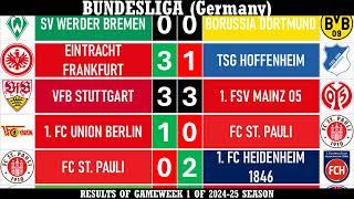 Bundesliga (Germany) - All the Fixtures and Results till Gameweek 1 of 2024/25 Season