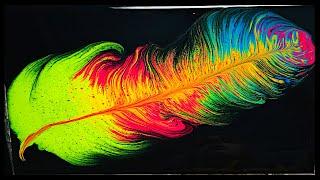 Acrylic Pour Video of NEON Feather using the Paint Kiss Technique Inspired by Smart Art Materials