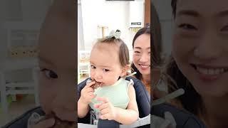 Japanese Turkish mixed baby eating Türkish meatballs for the first time.