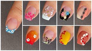 10 Easy and simple floral nail art designs ideas || Nail art with household items