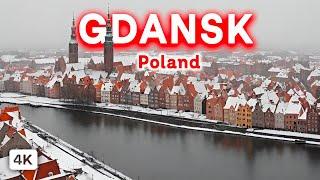 Gdansk Poland: Light Snowfall in The Most Beautiful City in Poland   4k Walking Tour 2024
