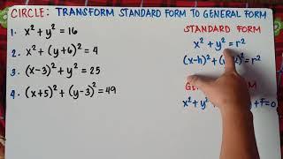 Circle: Transforming Standard form to General Form | Finding the Value of D, E and F |