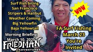 Wahoo & yellowfin, Baja yellows, surf fishing improves, San Francisco stripers & halibut, PCS Show