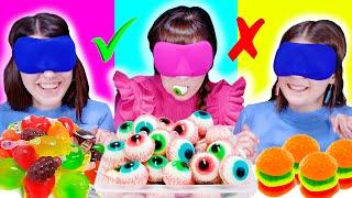 ASMR Candy Race with Closed Eyes (Gummy Eyeballs,  Wax Straws, Jelly, Marshmallow)