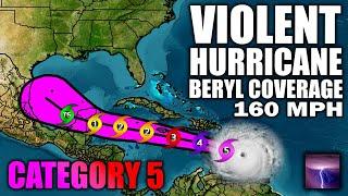 URGENT NEWS LIVE -  Violent Hurricane Beryl Live Coverage...