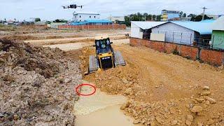 Incredible Cause Bulldozer Play Mud and Pouring Pushing Soil Into The Water After With New Project