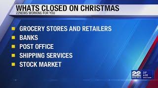 What's open and closed on Christmas Day in Massachusetts?