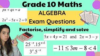 Grade 10 Maths ALGEBRA Exam Questions Practice