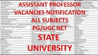 All Subjects Assistant Professor Vacancies Recruitment Notification in State University | PG/NET