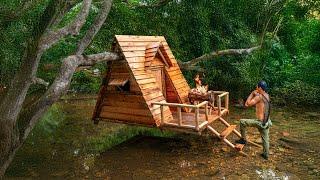 Build an Amazing Shelter Cabin on the Water, Survival Camping, Tree House, Catch and Cook