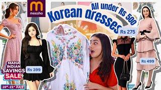 meesho Korean dresses haul under Rs 500 | cute Korean style dress try on haul | Vanya singh #meesho