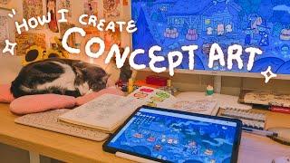 How I do concept art  background illustration, animation, art markers doodles // art vlog