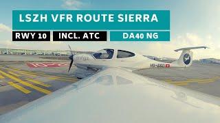 Zurich (LSZH) VFR Take-off runway 10 - with full ATC - DA40 NG - Tail- & Wingcam