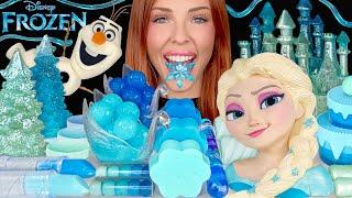 ASMR MUKBANG, Blue Teal Frozen Dessert, Elsa Candy Castle, Olaf Cake, Edible Snowflake, Jelly 먹방