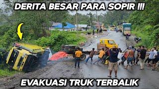 Derita Besar Para Sopir !!! Evakuasi Truk Terbalik Di Tanjakan Ekstrim Batu Jomba