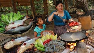 Grilled fish for dinner tasty delicious- Cooking shrimp with red chili special recipe +5food