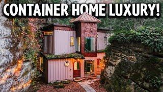 This Shipping Container Home is built between 2 Rock Cliffs!