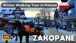 [4K] WALK IN BEAUTIFUL MOUNTAIN VILLAGE ZAKOPANE POLAND IN WINTER - GUBALOWKA KRUPOWKI STREET