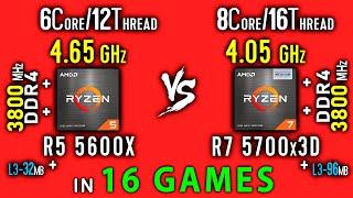 Ryzen 5 5600X vs Ryzen 7 5700x3D Test in 16 Games or R5 5600X vs R7 5700x3D