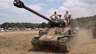 M51 Super Sherman, T34-85, Marder III, T54 Tanks Rolling at Capel Military Vehicle Show