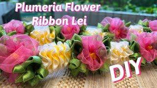 How To Make Pink and White Plumeria Flower Ribbon Lei DIY