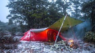 BLIZZARD CAMPING - WINTER SNOWSTORM - Heavy Rain Tunnel Tent