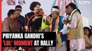Video: Priyanka Gandhi Gets Bouquet At Rally, Flowers Are Missing | Madhya Pradesh Elections
