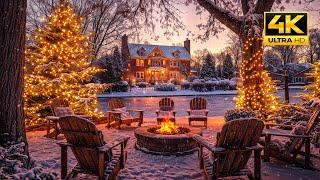 4K Cozy Christmas Escape: Peaceful Lake, Gently Falling Snow and Warm Fire Pit for Winter Relaxation