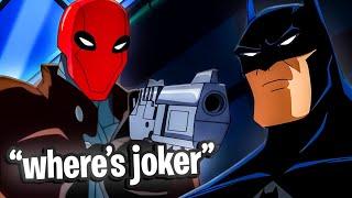 When RED HOOD spun the block on BATMAN for letting JOKER MERK HIM