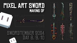 Making three pixel art swords in Aseprite - No talking just chilling