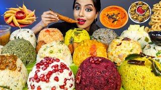 Eating Lemon Rice,Sambar Rice,Curd Rice,Tomato fried Rice,Papad South Indian Food ASMR Eating Video