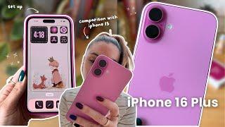 iPhone 16 plus (pink)  aesthetic unboxing, accessories & iPhone 15 comparison