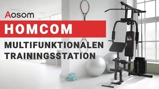 HOMCOM Fitnessstation Multigym inkl. Gewichten mit Rollenpolsterung 148 x 108 x 207 cm | Aosom.de