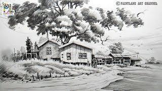 How to Draw and Shade A Scenery Drawing With Pencil | Easy Pencil Art