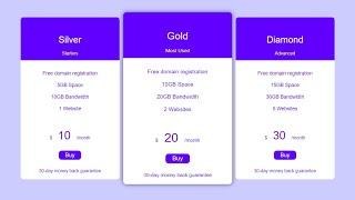 Responsive Pricing Table using html & css