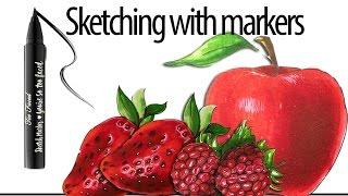 Рисуем фрукты маркерами | sketching with markers | drawing fruits