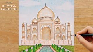 How to draw Taj Mahal - Step by Step || Drawing Tutorial || Easy Drawing | School Project
