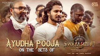 Ayudha Pooja on the sets of Swayambhu | Nikhil | Bharat Krishnamachari | Ravi Basrur | Pixel Studios