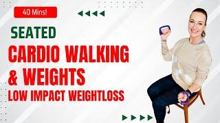 SEATED WALKING & WEIGHTS: 40 Minute At Home Chair Cardio Workout, & Seated Joint Health Exercises