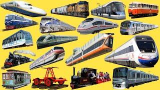 Trains and railway vehicle | Learn Railway Transport in English | Tram, Subway, Steam, Bullet train