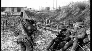 Arras railway station showing German barbed-wire defenses along the line in Franc...HD Stock Footage