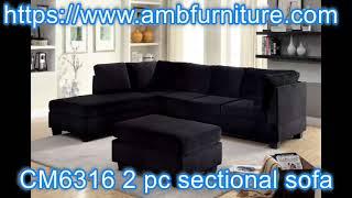 CM6316 2 pc lomma black flannelette fabric sectional sofa