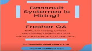 Software testing jobs as on 19 Oct 2022 - Dassault