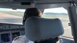 Airbus A340-600 taking off RWY 22R JFK - cockpit view