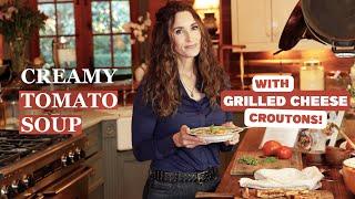 How to Make Creamy Tomato Soup with Grilled Cheese CROUTONS! | SO SIMPLE!