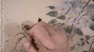 Cape Leadwort. Floral Chinese Brush Painting. Raggedy Bird.