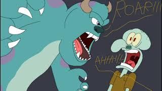 Sulley scares Squidward Roaring