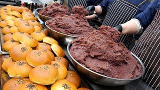 제빵 명인입니다! 100% 국내산 팥 끓여 만드는 생크림 단팥빵 만들기 sweet red bean bread with whipped cream - korean street food