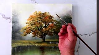 Oak Tree in Sunlight | Step-by-Step Acrylic Painting Tutorial for Beginners