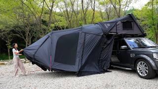 Solo Camping. Annex connection to Rooftop Tent. Grilled Abalone and Ramen.